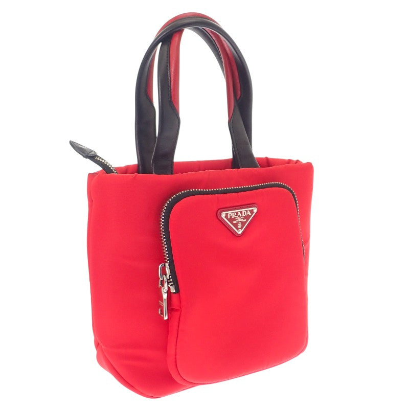PRADA TESSUTO POCKET Cargo Small 1BG270 Tote Bag Shoulder Bag Nylon Leather Red Black Silver Hardware Ladies 【Used】 【AB Rank】