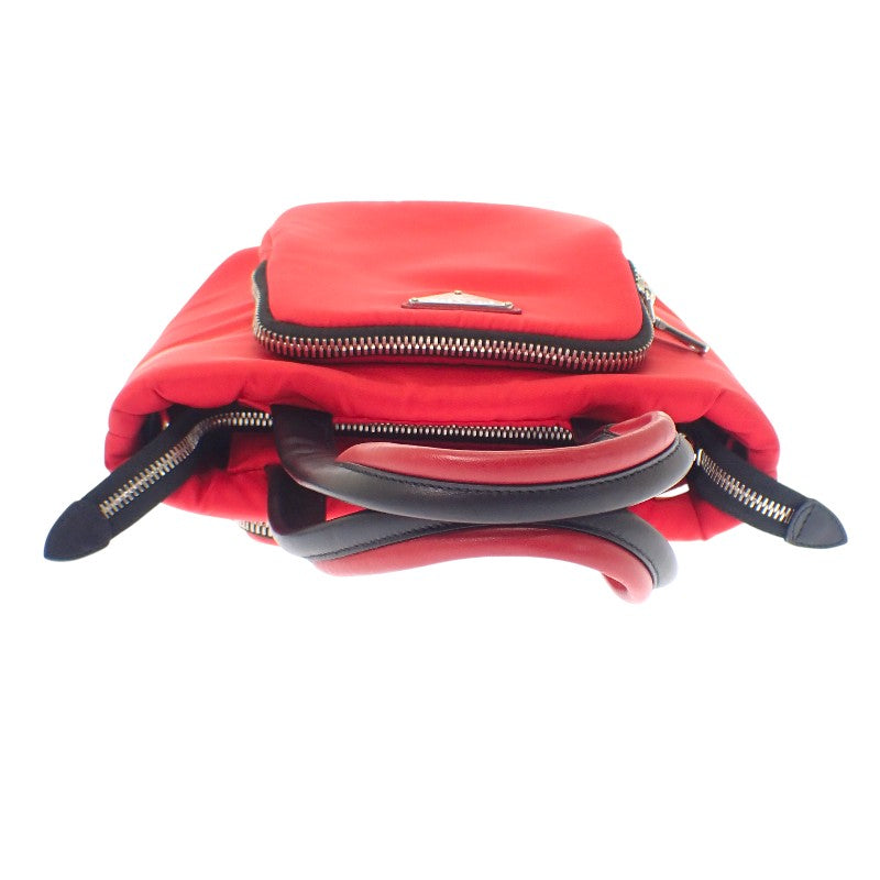 プラダ PRADA TESSUTO POCKET カーゴ スモール 1BG270 トートバッグ 2WAYバッグ ショルダーバッグ ナイロン レザー レッド ブラック シルバー金具 レディース【中古】【ABランク】