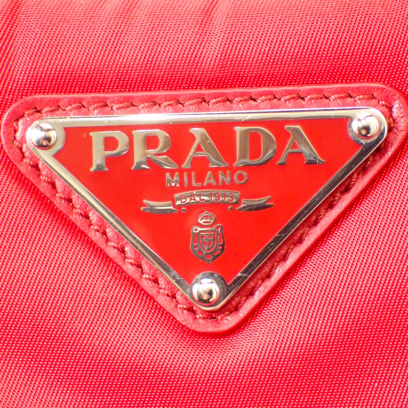プラダ PRADA TESSUTO POCKET カーゴ スモール 1BG270 トートバッグ ショルダーバッグ ナイロン レザー レッド ブラック シルバー金具 レディース【中古】【ABランク】