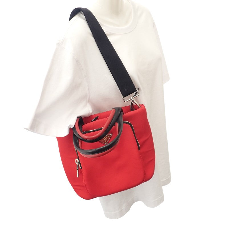 PRADA TESSUTO POCKET Cargo Small 1BG270 Tote Bag Shoulder Bag Nylon Leather Red Black Silver Hardware Ladies 【Used】 【AB Rank】