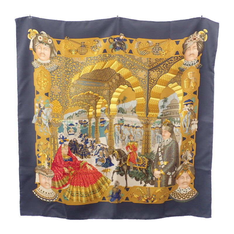 エルメス HERMES カレ90 SPLENDEUR DES MAHARAJAS スカーフ シルク グレー レディース【中古】【ABランク】