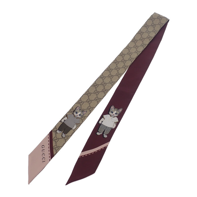 グッチ GUCCI Yuko Higuchi ネックボウ 日本限定 848291 3G001 6172 スカーフ シルク ベージュ ボルドー レディース【中古】【Aランク】