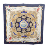 エルメス HERMES カレ90 船の手摺 RAILING スカーフ シルク アイボリー ブルー レディース【中古】【Aランク】