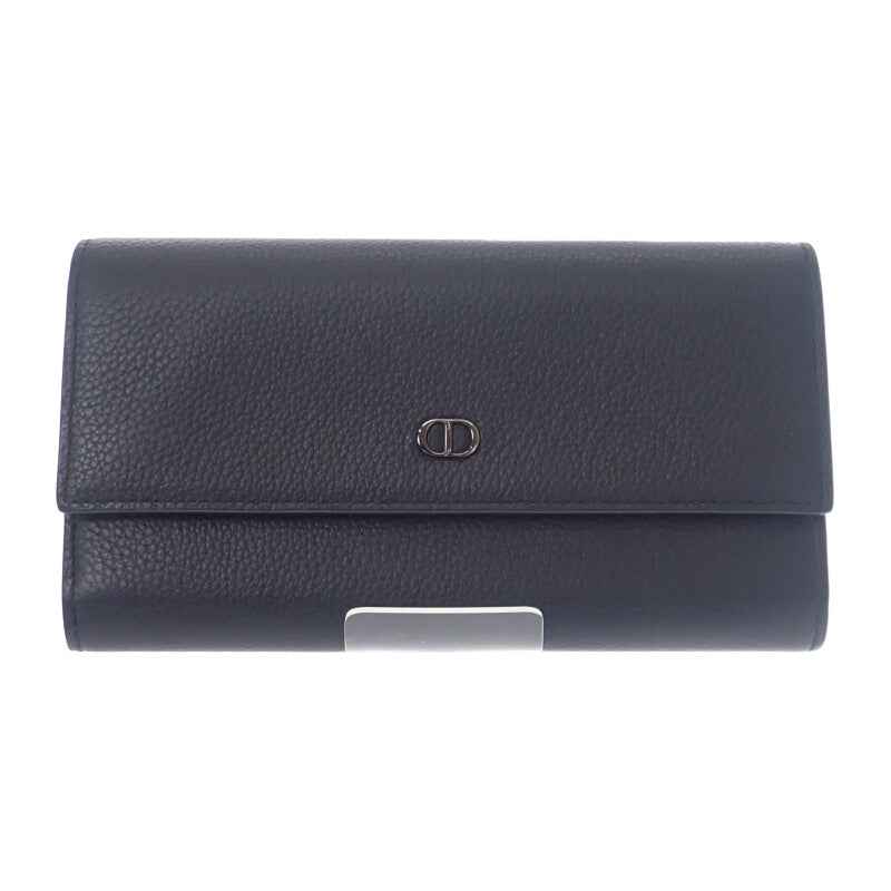 ディオール Dior ロングフラップウォレット 2ESBC312CDI_H00N 長財布 カーフ ブラック シルバー金具 メンズ レディース【中古】【ABランク】