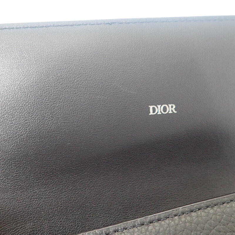 迪奧 Dior 長翻蓋皮夾 2ESBC312CDI_H00N 長夾 小牛皮 黑色 銀色五金 男士 女士【中古】【AB級】
