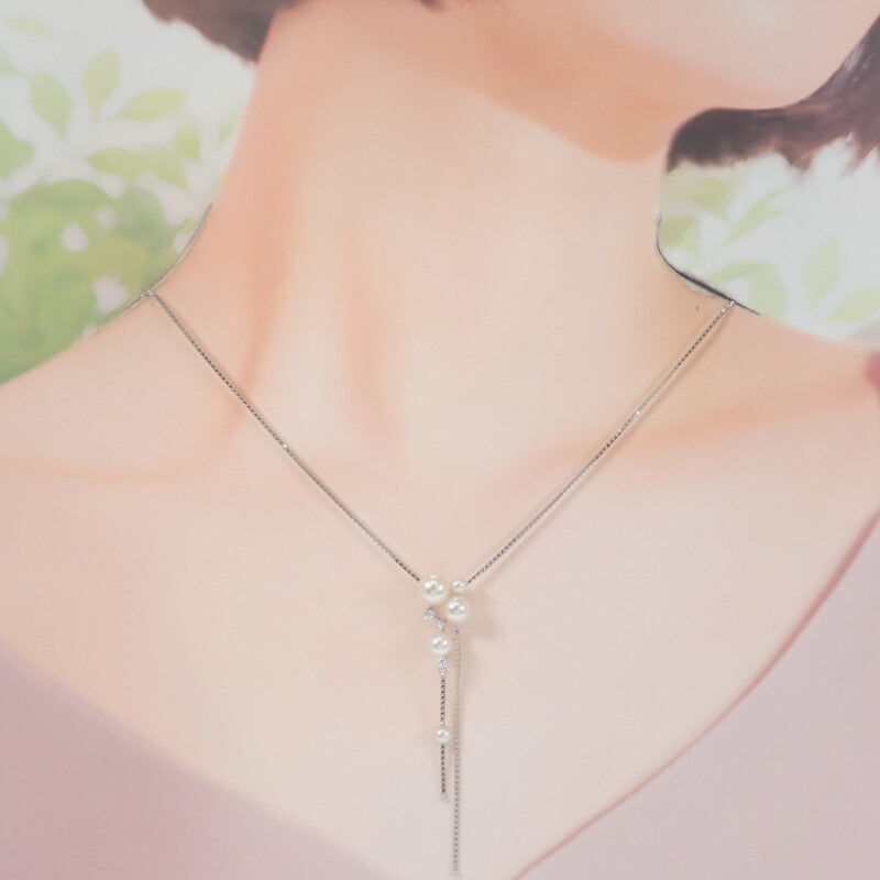 タサキ TASAKI クラスター スウィング P-13524-WGK18 ネックレス K18ホワイトゴールド パール ホワイト シルバー ダイヤモンド レディース【中古】【Aランク】