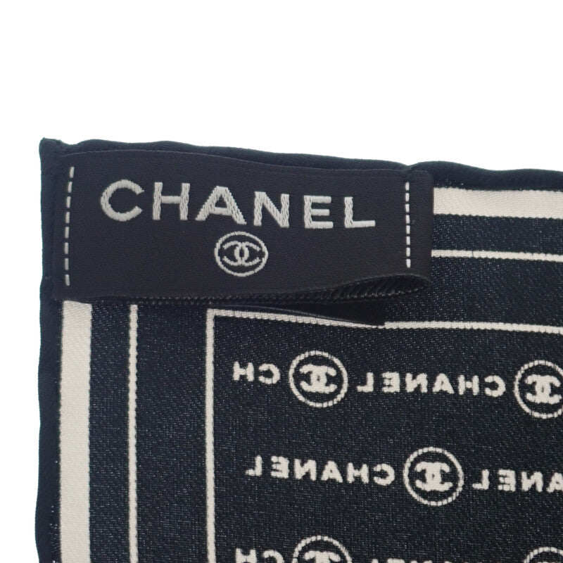 香奈兒 CHANEL COCO Mark 絲巾 絲綢 黑色 女款【二手】【A級品】