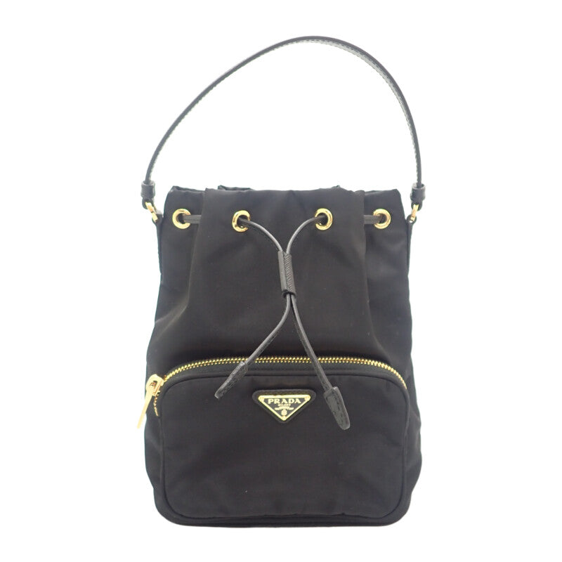 プラダ PRADA デュエットバケット Re-Nylon 1BH038 2WAYバッグ ナイロン ブラック ゴールド金具 レディース【中古】【Aランク】