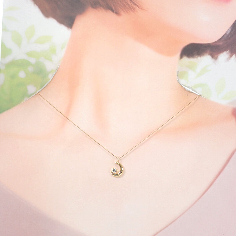 デザイン ジュエリー 三日月モチーフ ネックレス K18イエローゴールド ダイヤモンド レディース【中古】【Aランク】