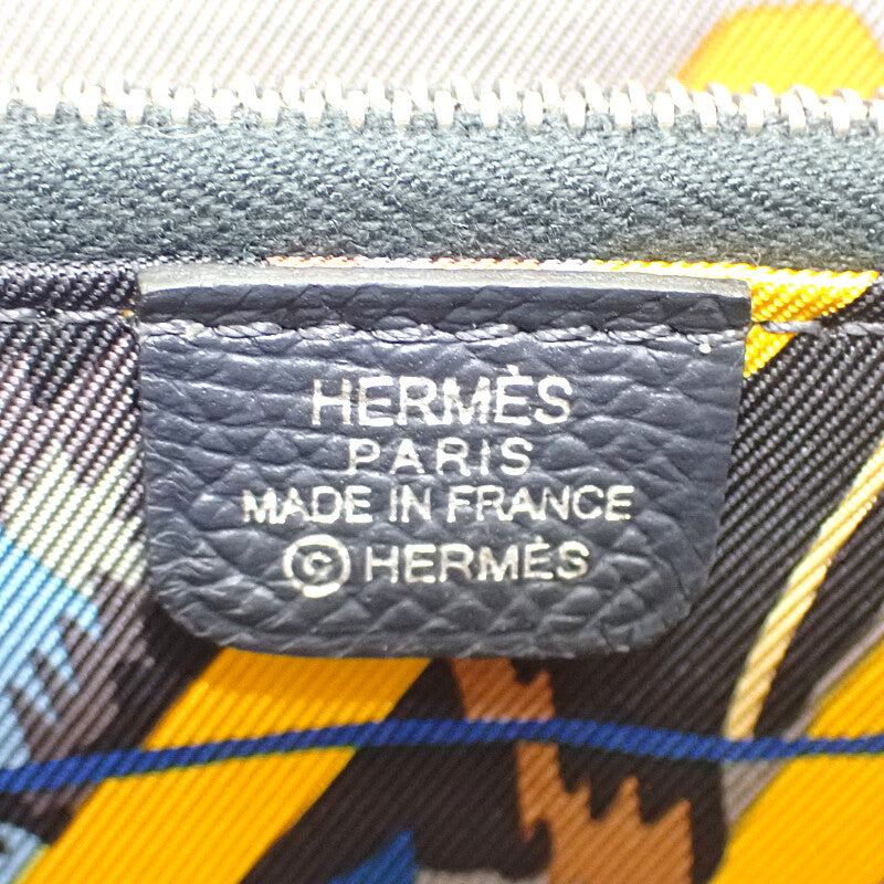愛馬仕 HERMES Azap Silk'In Long 長夾 荔枝紋牛皮 絲綢 海軍藍 靛藍色 小牛皮 女款 男款【中古】【A級】