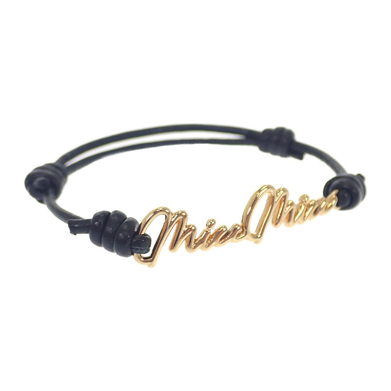 ミュウミュウ MIUMIU ロゴ レザー 5IB4012F33 ブレスレット メタル レザー ナッパレザー ゴールド ブラック レディース【中古】【Aランク】