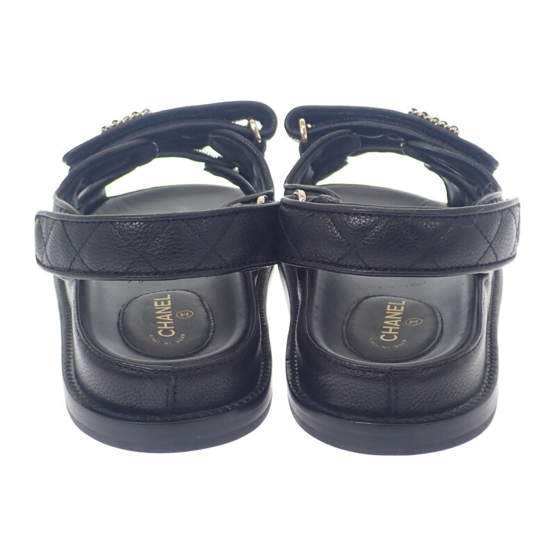 シャネル CHANEL フットベット サンダル G35927 X56140 94305 サンダル グレインカーフレザー キャビアスキン ブラック レディース【中古】【Aランク】