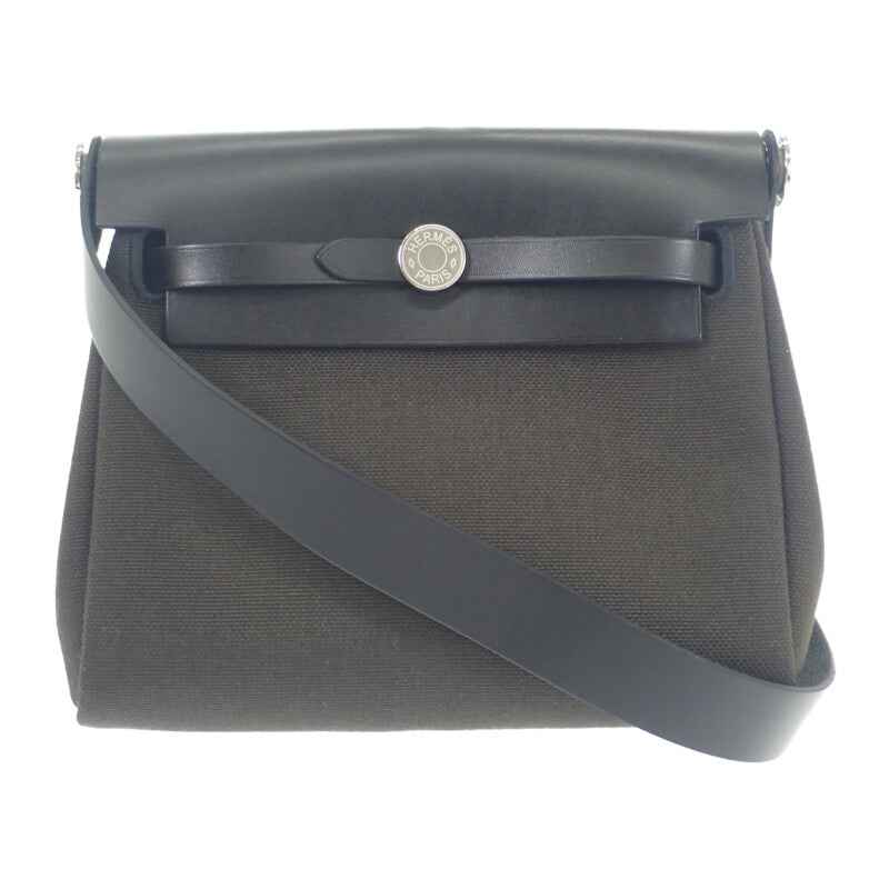 エルメス HERMES エールバッグジップミニ ショルダーバッグ ヴァッシュハンター トワルミリタリー ダークブロンズ シルバー金具 レディース【中古】【Aランク】