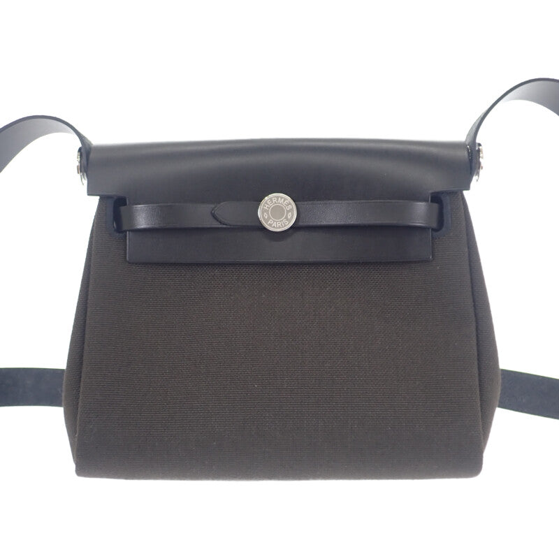 愛馬仕 HERMES Herbag Zip Mini 肩背包 Vache Hunter Toile Military 深青銅色 銀色金屬件 女款【中古】【A級品】