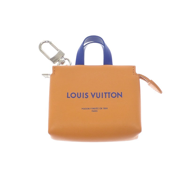 ルイヴィトン LOUIS VUITTON LV ミニショッパー キーホルダー M02699 バッグチャーム レザー オレンジ ネイビー レディース メンズ【中古】【ABランク】