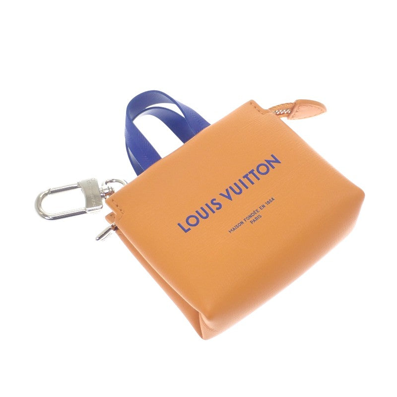 ルイヴィトン LOUIS VUITTON LV ミニショッパー キーホルダー M02699 バッグチャーム レザー オレンジ ネイビー レディース メンズ【中古】【ABランク】