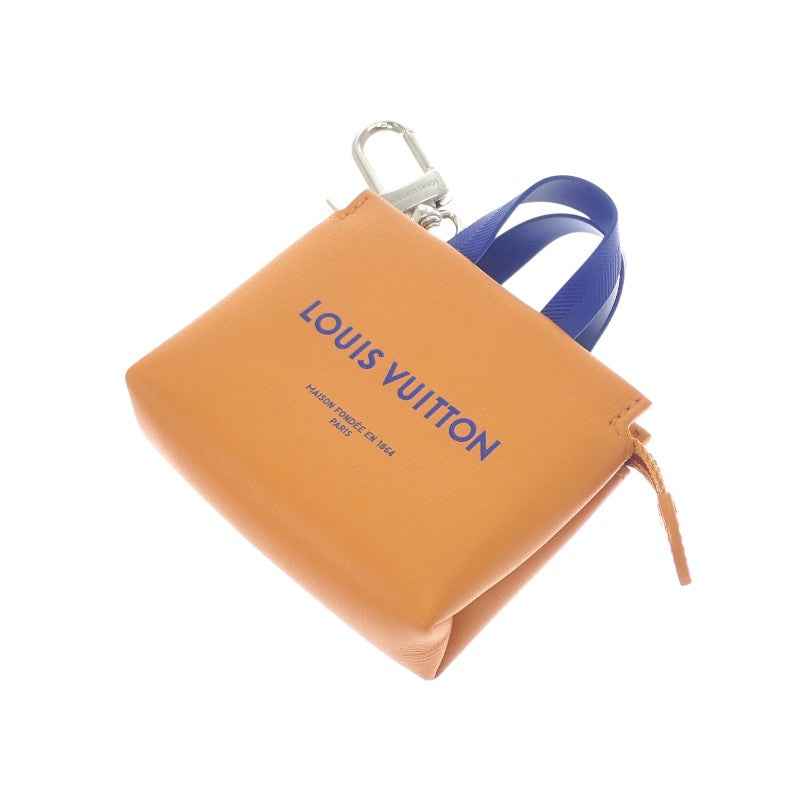ルイヴィトン LOUIS VUITTON LV ミニショッパー キーホルダー M02699 バッグチャーム レザー オレンジ ネイビー レディース メンズ【中古】【ABランク】