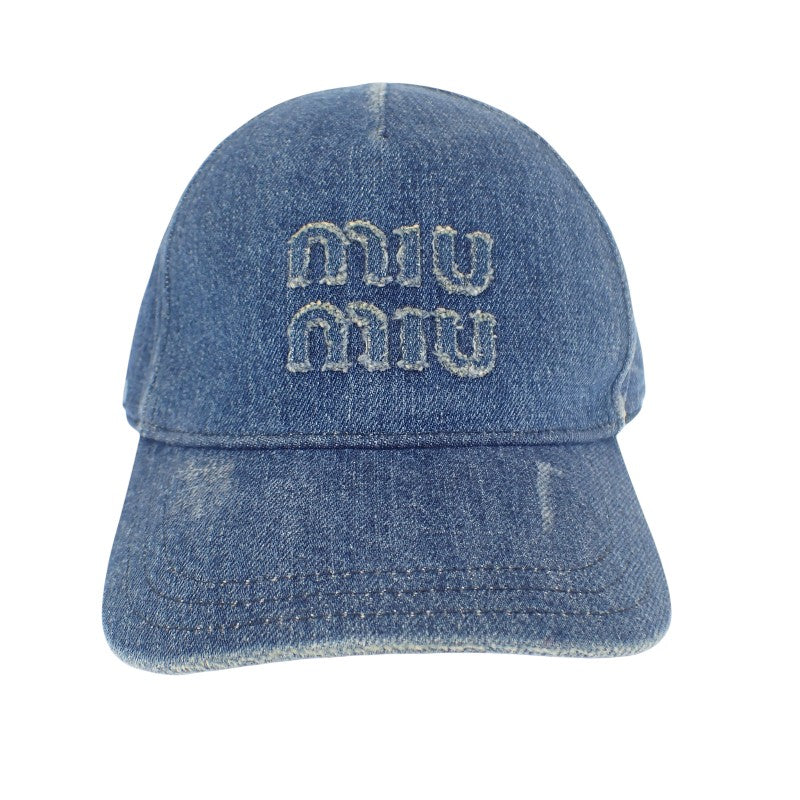 ミュウミュウ MIUMIU デニムベースボールキャップ 5HC179_2CL4 キャップ コットン ネイビー レディース ユニセックス【中古】【ABランク】