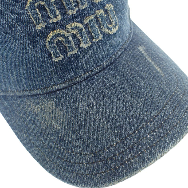 ミュウミュウ MIUMIU デニムベースボールキャップ 5HC179_2CL4 キャップ コットン ネイビー レディース ユニセックス【中古】【ABランク】