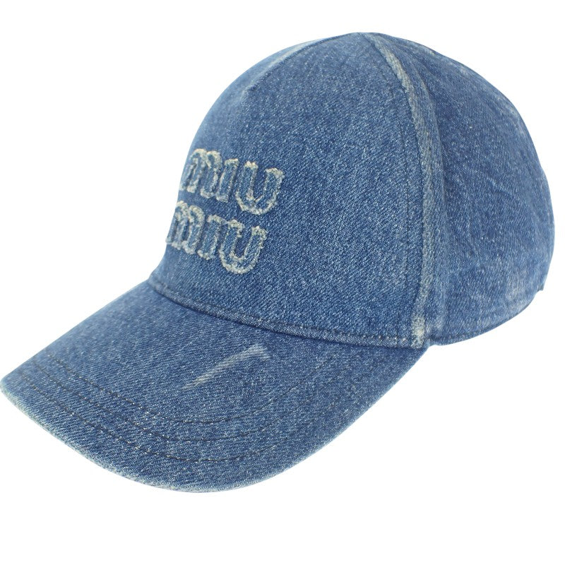 ミュウミュウ MIUMIU デニムベースボールキャップ 5HC179_2CL4 キャップ コットン ネイビー レディース ユニセックス【中古】【ABランク】