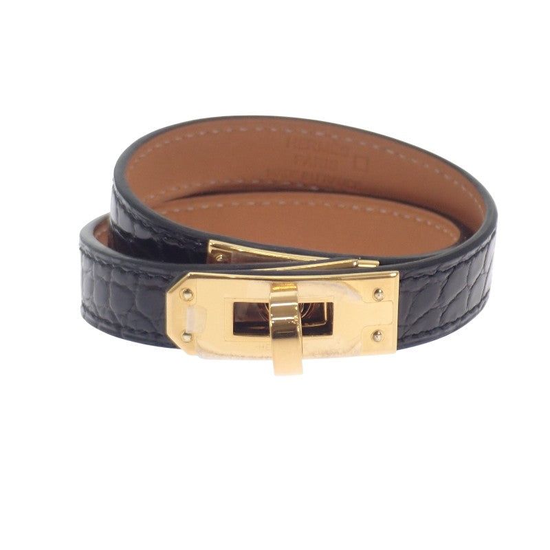 エルメス HERMES ケリー ドゥブルトゥール Wブレス H066303CC89T2 ブレスレット アリゲーター ブラック ゴールド金具 #S レディース メンズ【中古】【ABランク】