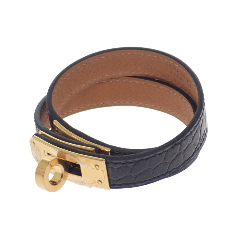 エルメス HERMES ケリー ドゥブルトゥール Wブレス H066303CC89T2 ブレスレット アリゲーター ブラック ゴールド金具 #S レディース メンズ【中古】【ABランク】