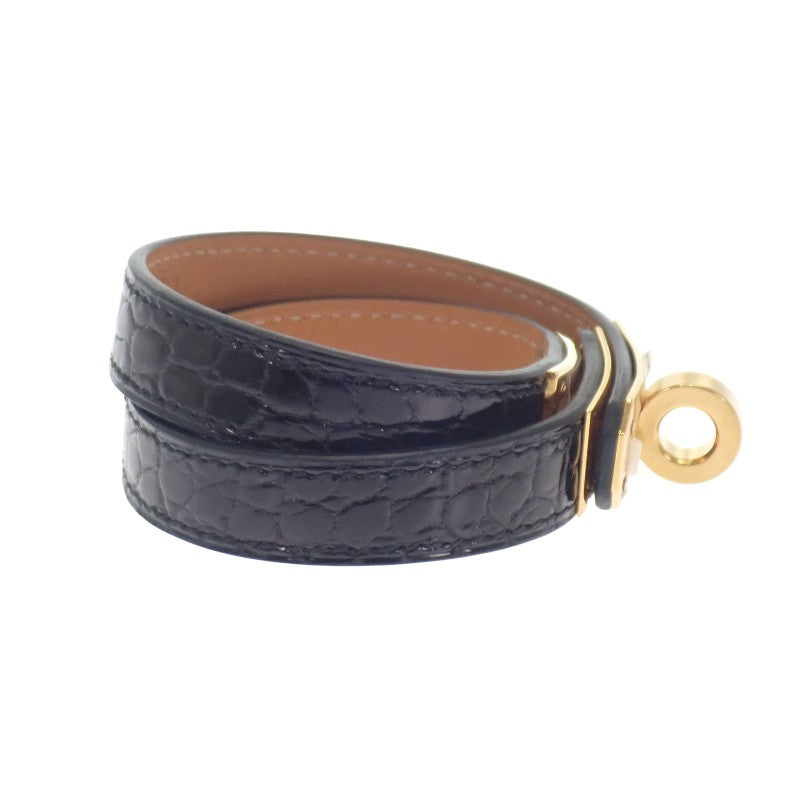 エルメス HERMES ケリー ドゥブルトゥール Wブレス H066303CC89T2 ブレスレット アリゲーター ブラック ゴールド金具 #S レディース メンズ【中古】【ABランク】