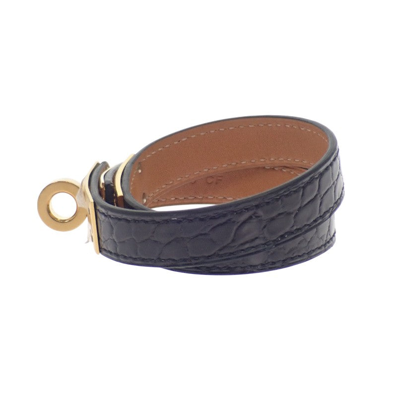 エルメス HERMES ケリー ドゥブルトゥール Wブレス H066303CC89T2 ブレスレット アリゲーター ブラック ゴールド金具 #S レディース メンズ【中古】【ABランク】