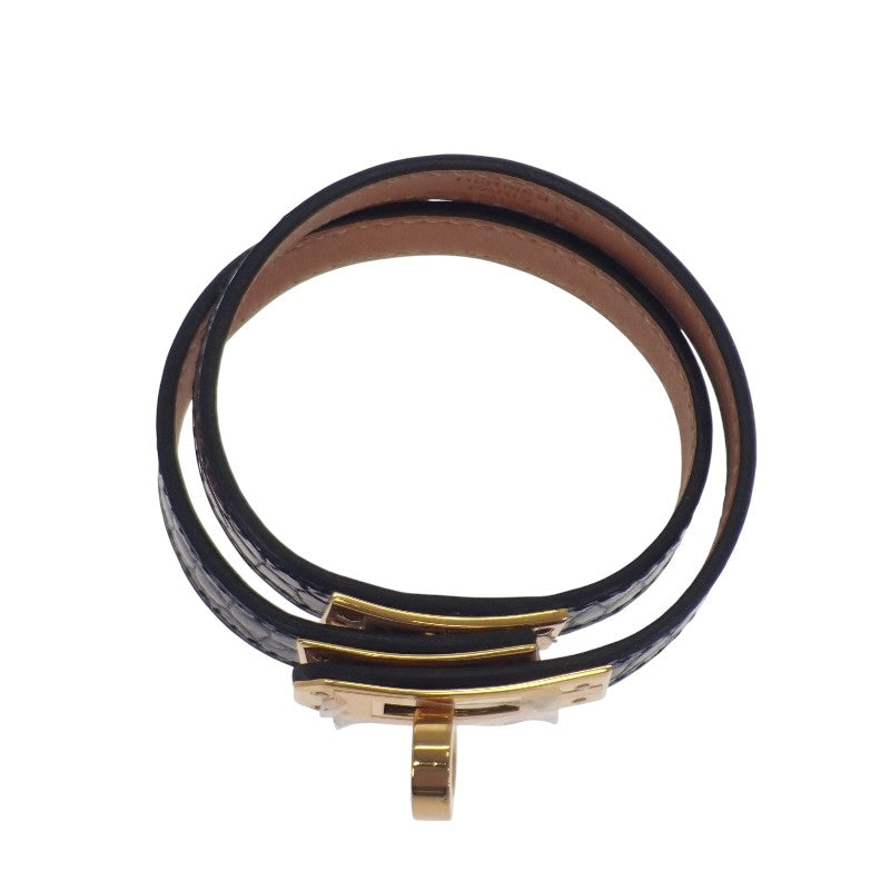 エルメス HERMES ケリー ドゥブルトゥール Wブレス H066303CC89T2 ブレスレット アリゲーター ブラック ゴールド金具 #S レディース メンズ【中古】【ABランク】