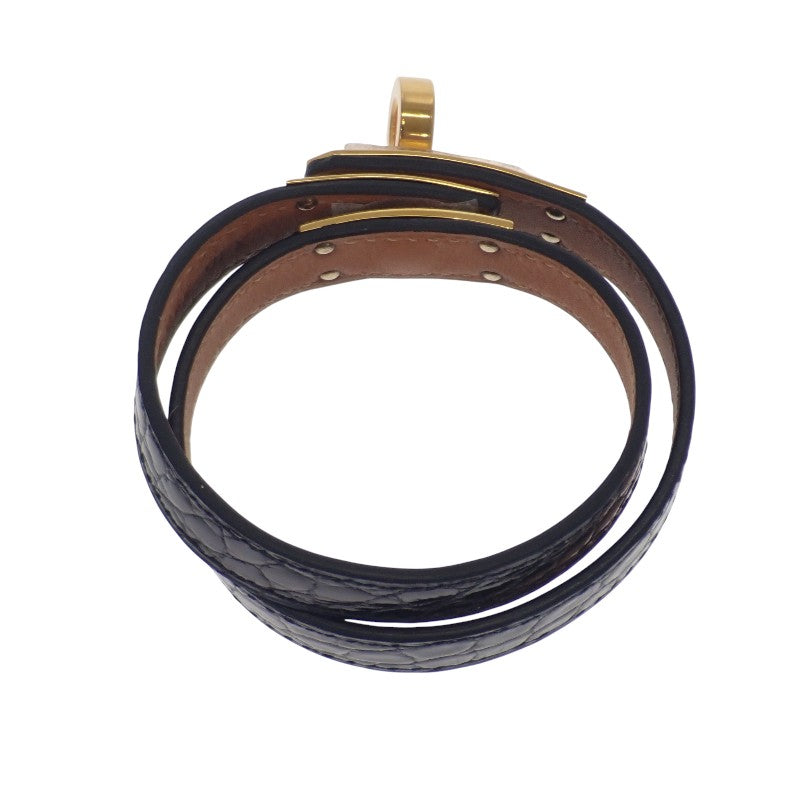 エルメス HERMES ケリー ドゥブルトゥール Wブレス S H066303 ブレスレット アリゲーター ブラック ゴールド金具 レディース メンズ【中古】【ABランク】