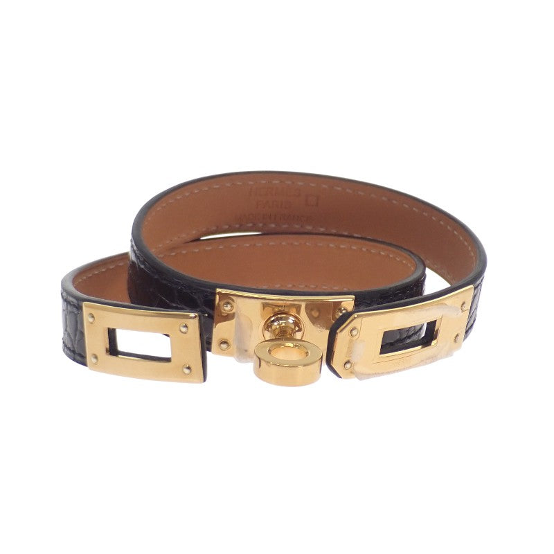 エルメス HERMES ケリー ドゥブルトゥール Wブレス H066303CC89T2 ブレスレット アリゲーター ブラック ゴールド金具 #S レディース メンズ【中古】【ABランク】