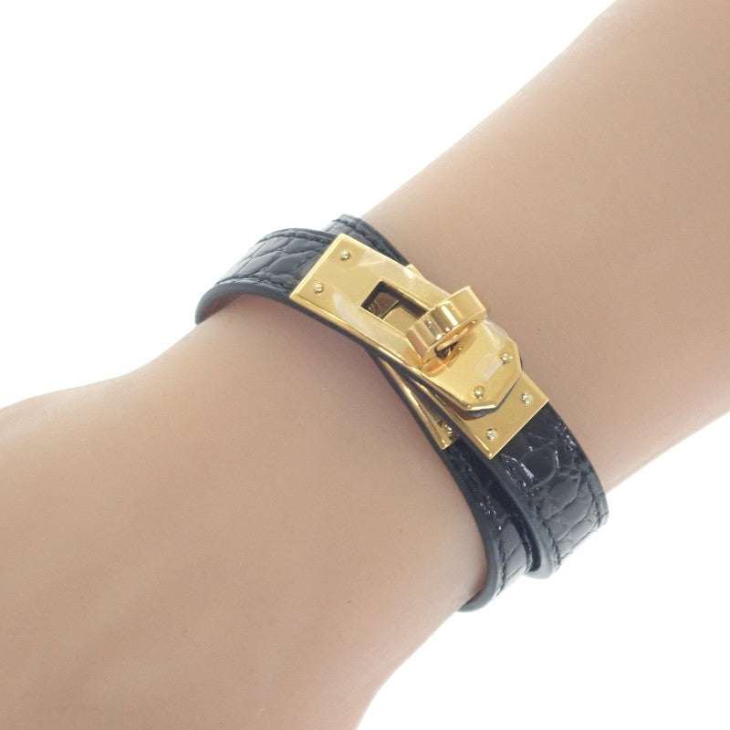 エルメス HERMES ケリー ドゥブルトゥール Wブレス S H066303 ブレスレット アリゲーター ブラック ゴールド金具 レディース メンズ【中古】【ABランク】