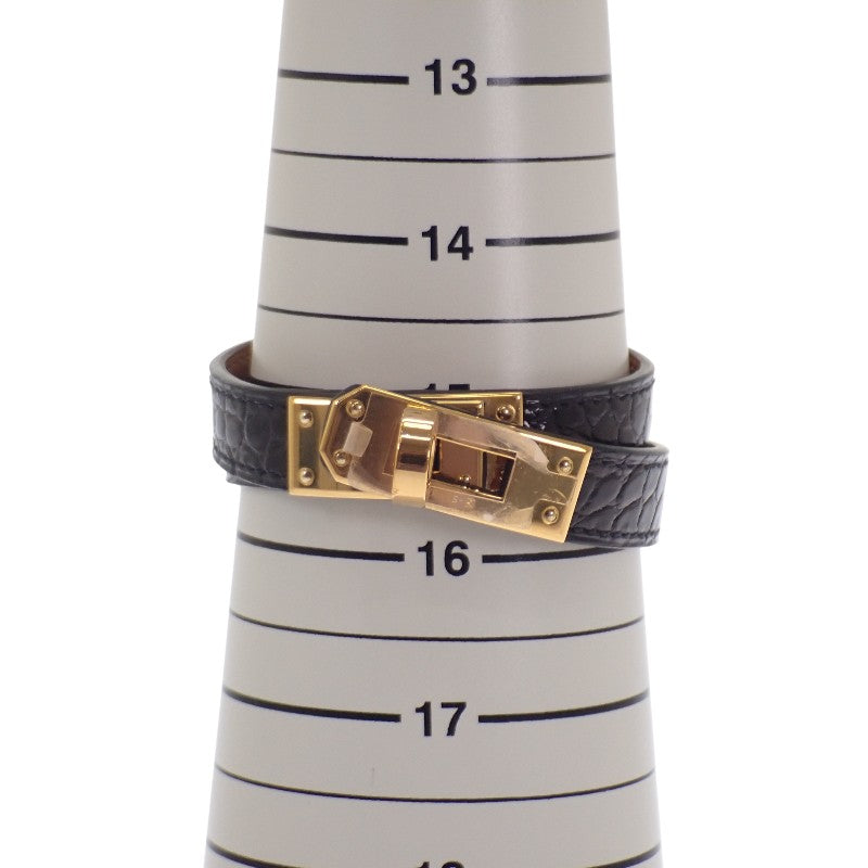 エルメス HERMES ケリー ドゥブルトゥール Wブレス S H066303 ブレスレット アリゲーター ブラック ゴールド金具 レディース メンズ【中古】【ABランク】