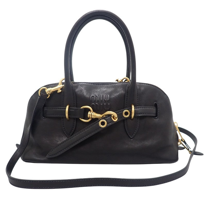 ミュウミュウ MIUMIU アバンチュールトップハンドル 5BB168_2BBL_F0002 2WAYバッグ ラムスキン ブラック ゴールド金具 レディース【中古】【Aランク】