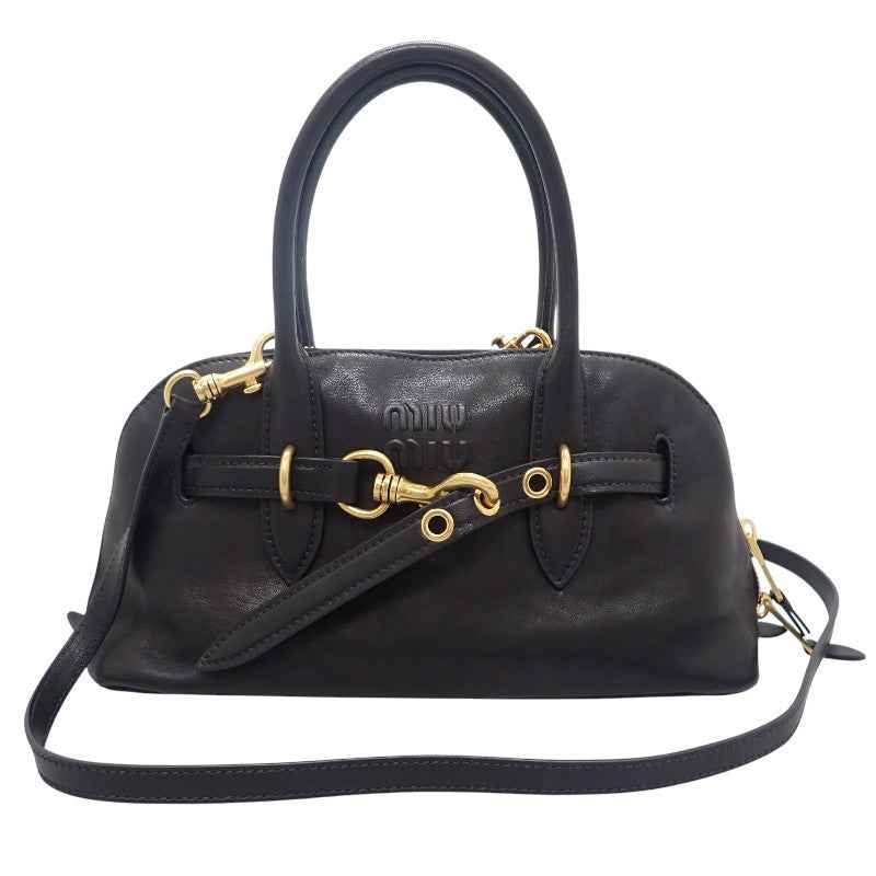 ミュウミュウ MIUMIU アバンチュールトップハンドル 5BB168_2BBL_F0002 2WAYバッグ ラムスキン ブラック ゴールド金具 レディース【中古】【Aランク】