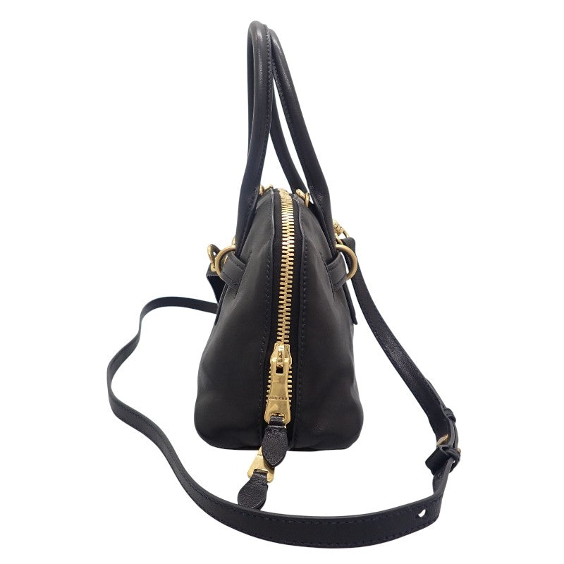 ミュウミュウ MIUMIU アバンチュールトップハンドル 5BB168_2BBL_F0002 2WAYバッグ ラムスキン ブラック ゴールド金具 レディース【中古】【Aランク】