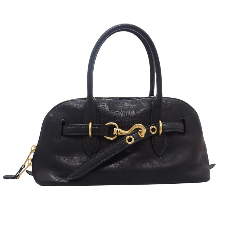 ミュウミュウ MIUMIU アバンチュールトップハンドル 5BB168_2BBL_F0002 2WAYバッグ ラムスキン ブラック ゴールド金具 レディース【中古】【Aランク】