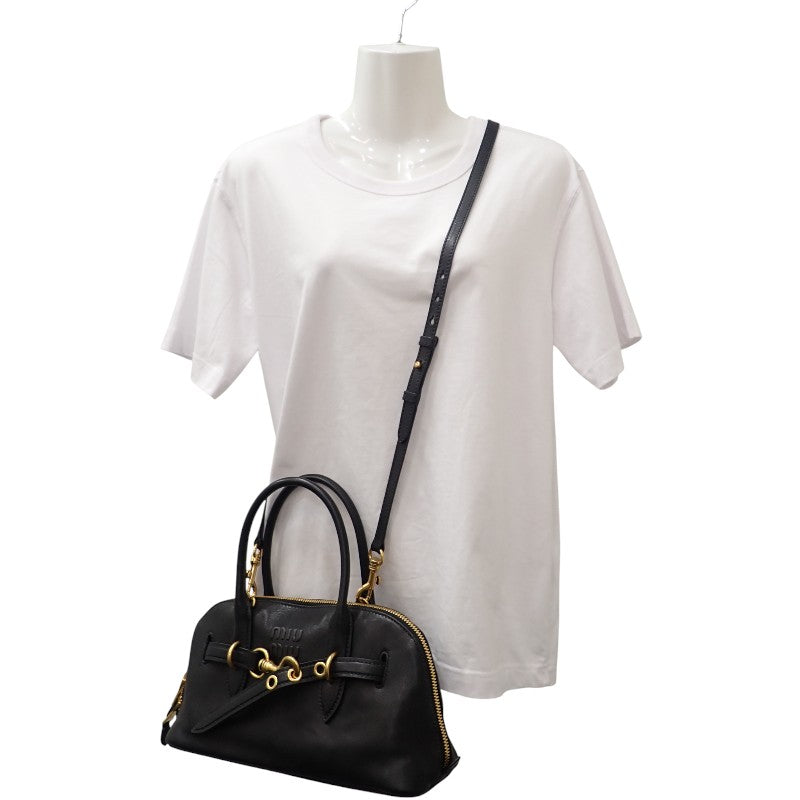 ミュウミュウ MIUMIU アバンチュールトップハンドル 5BB168_2BBL_F0002 2WAYバッグ ラムスキン ブラック ゴールド金具 レディース【中古】【Aランク】