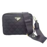 プラダ PRADA エンブロダイリー ファブリック 2VH069 ショルダーバッグ ポリエステル サフィアーノ ブラック ゴールド金具 メンズ レディース【中古】【Aランク】