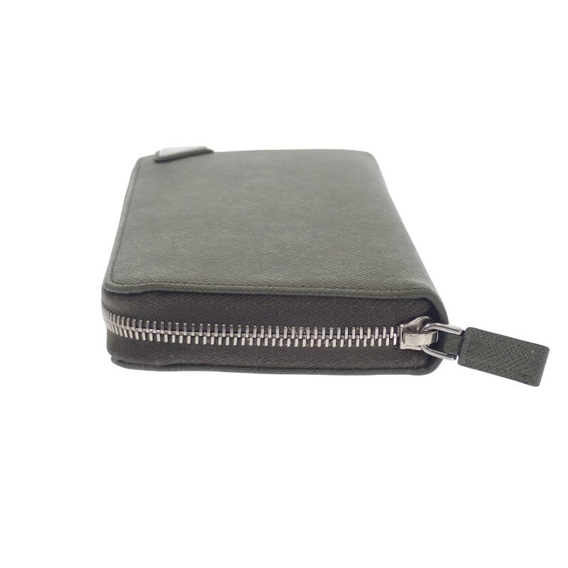 プラダ PRADA ジップアラウンドウォレット 2ML317_QHH_F0466 長財布 サフィアーノ グリーン シルバー金具 メンズ ユニセックス【中古】【ABランク】