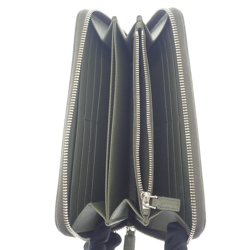 プラダ PRADA ジップアラウンドウォレット 2ML317_QHH_F0466 長財布 サフィアーノ グリーン シルバー金具 メンズ ユニセックス【中古】【ABランク】