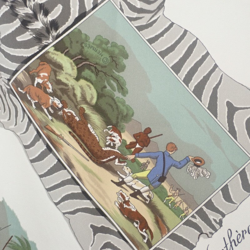 エルメス HERMES カレ70 LA CHASSE EN AFRIQUE スカーフ シルク ホワイト レディース【中古】【Aランク】