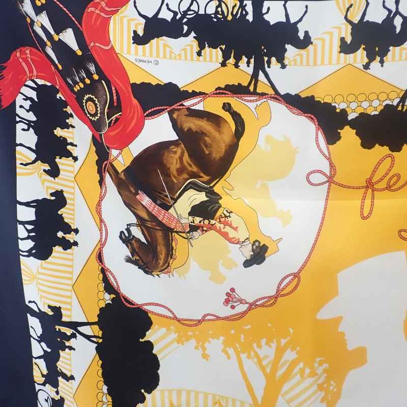 エルメス HERMES カレ90 feria de sevilla セビリアの休日 スカーフ シルク ブラック イエロー レディース【中古】【Aランク】