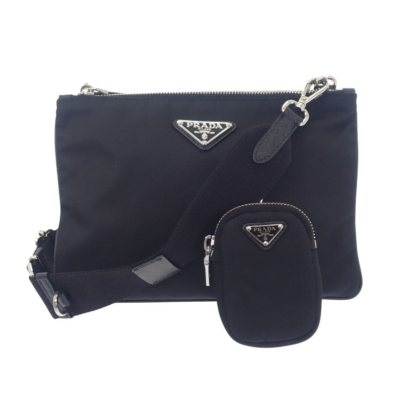プラダ PRADA Re-Edition 2000 Re-Nylon 1BH046 ショルダーバッグ ナイロン レザー ブラック NERO シルバー金具 レディース【中古】【ABランク】