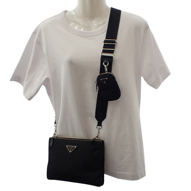 プラダ PRADA Re-Edition 2000 Re-Nylon 1BH046 ショルダーバッグ ナイロン レザー ブラック NERO シルバー金具 レディース【中古】【ABランク】
