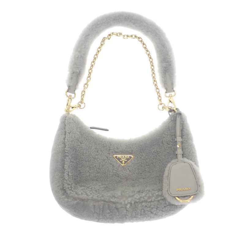 プラダ PRADA Re-Edition シアリング ミニ 1BC204 2EC9 F0591 ショルダーバッグ ファー グレー ゴールド金具 レディース【中古】【ABランク】