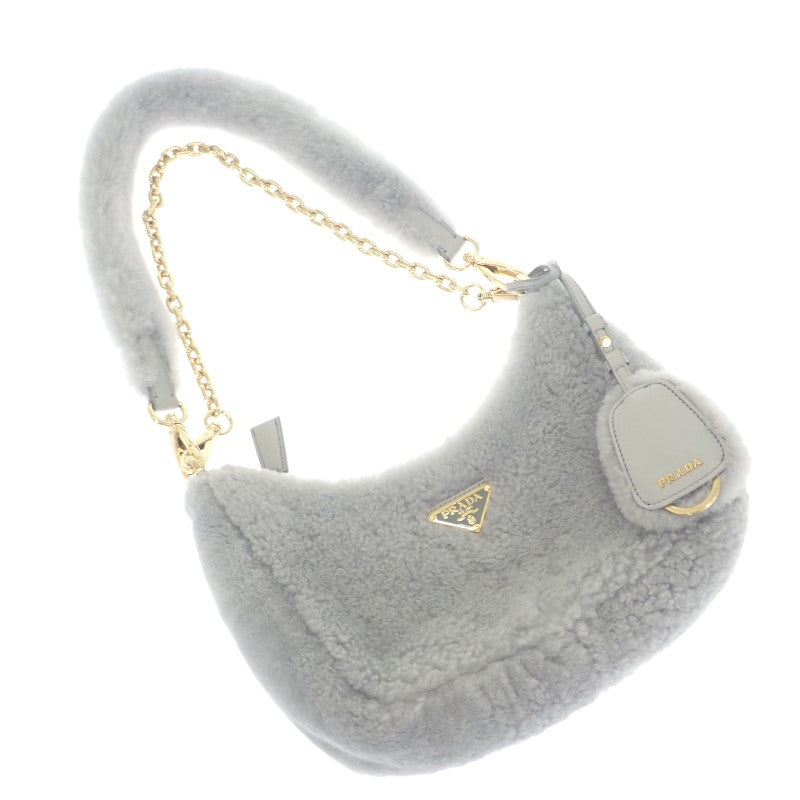 プラダ PRADA Re-Edition シアリング ミニ 1BC204 2EC9 F0591 ショルダーバッグ ファー グレー ゴールド金具 レディース【中古】【ABランク】
