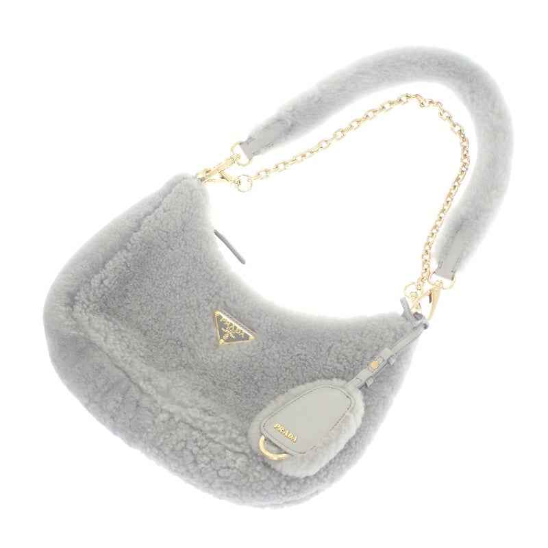 プラダ PRADA Re-Edition シアリング ミニ 1BC204 2EC9 F0591 ショルダーバッグ ファー グレー ゴールド金具 レディース【中古】【ABランク】