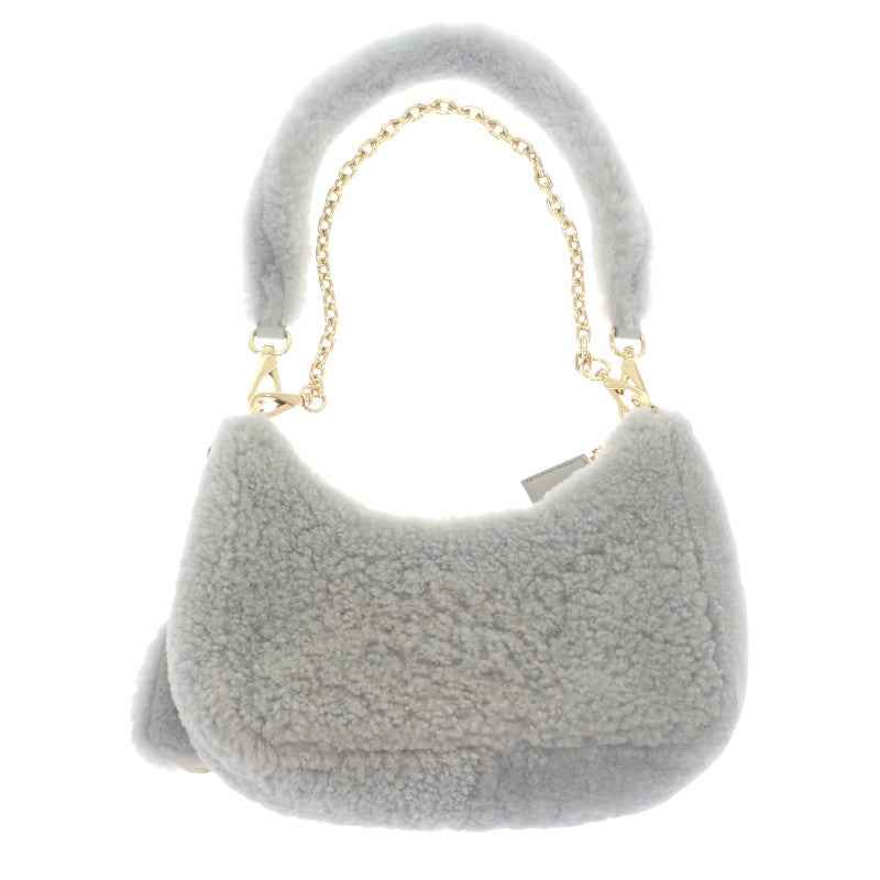 プラダ PRADA Re-Edition シアリング ミニ 1BC204 2EC9 F0591 ショルダーバッグ ファー グレー ゴールド金具 レディース【中古】【ABランク】