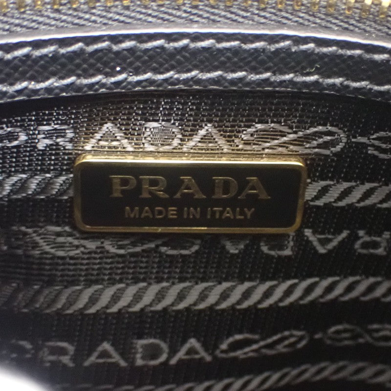 プラダ PRADA シンボル エンブロイダリー トップハンドル 1BB846 2WAYバッグ ポリエステル サフィアーノ ブラック ベージュ ゴールド金具 レディース【中古】【Aランク】